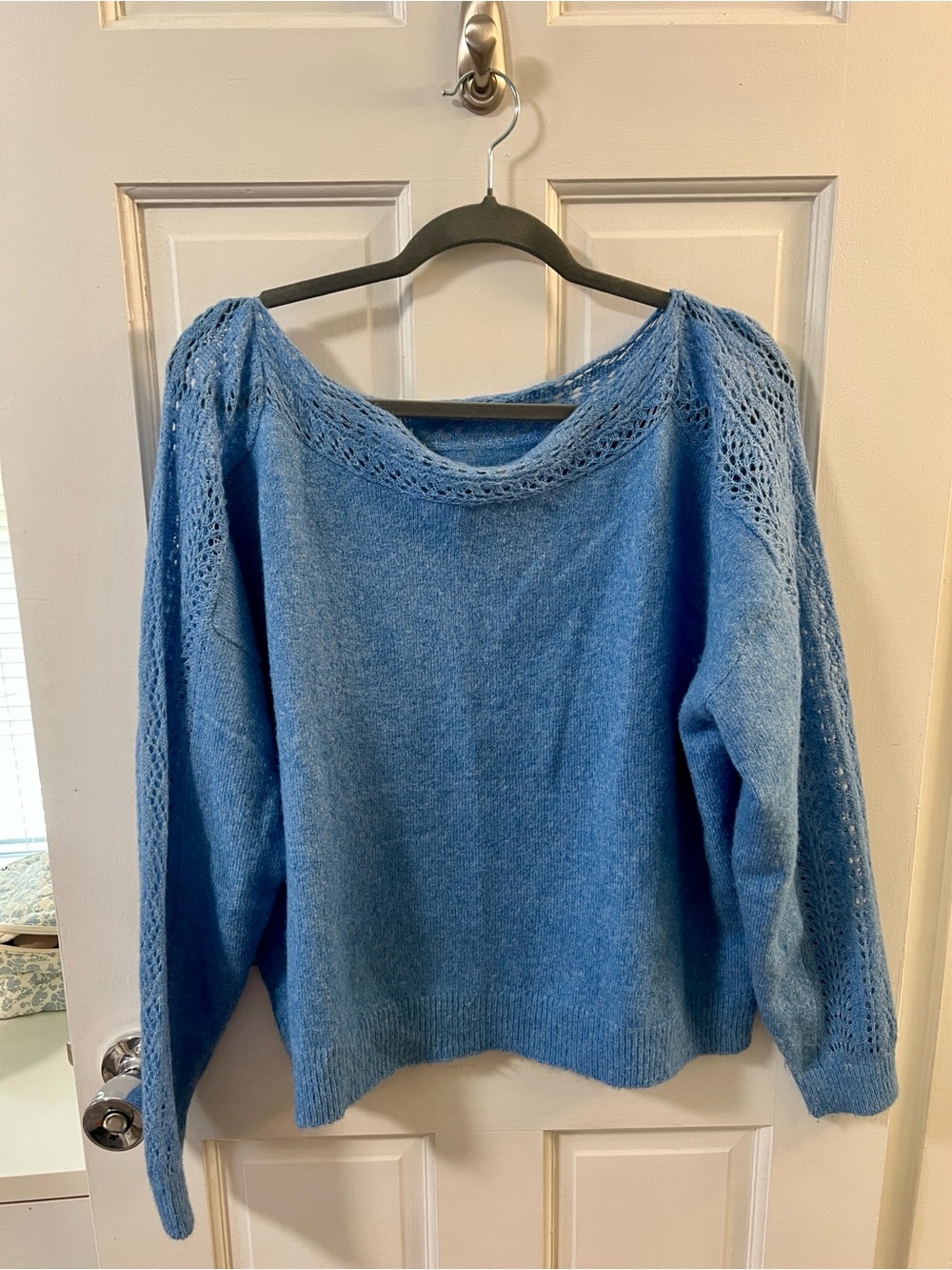 American Eagle Outfitters Blue Openwork Knit Crewneck Sweater